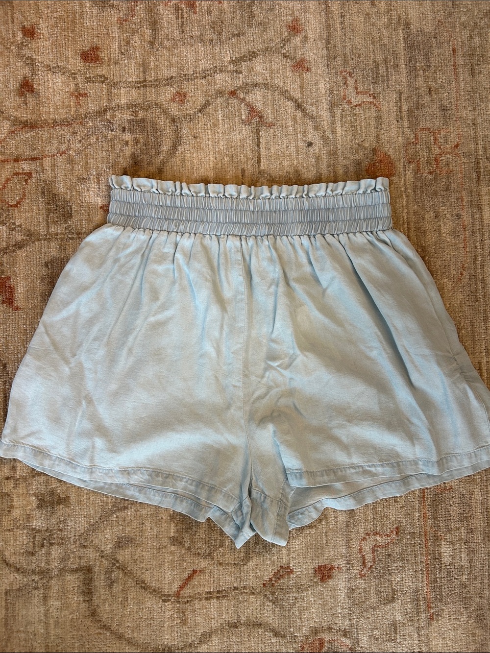 High Waist Light Blue Elastic Waist Shorts
